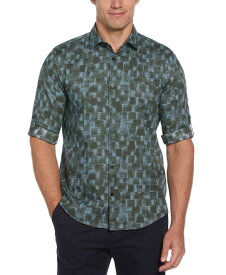 【送料無料】 ペリーエリス メンズ シャツ トップス Men's Rolled Sleeve Button-Front Geo Print Shirt Cilantro