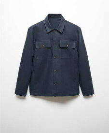 【送料無料】 マンゴ メンズ ジャケット・ブルゾン アウター Men's Pocket Linen Cotton Jacket Dark Navy