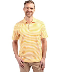 【送料無料】 カッターアンドバック メンズ ポロシャツ トップス Men's Virtue Eco Pique Stripe Recycled Polo Shirt College gold