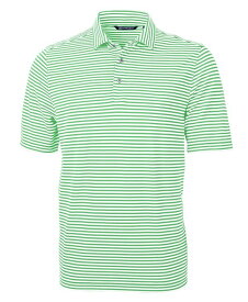 【送料無料】 カッターアンドバック メンズ ポロシャツ トップス Men's Virtue Eco Pique Stripe Recycled Polo Shirt Kelly green
