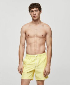 【送料無料】 マンゴ メンズ ハーフパンツ・ショーツ 水着 Men's Seersucker Striped Drawstring Swimsuit Yellow