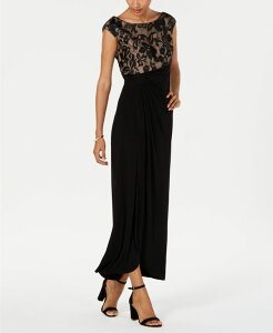 �R�l�N�e�b�h ���f�B�[�X �g�b�v�X �����s�[�X �v�` �h�J Connected Petite Embroidered Gown Black Gold �u���b�N