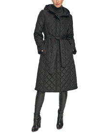 【送料無料】 ダナ キャラン ニューヨーク レディース ジャケット・ブルゾン アウター Women's Petite Hooded Belted Quilted Coat Black