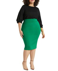 �G���N�C ���f�B�[�X �{�g���X �X�J�[�g �v���X�T�C�Y ELOQUII Plus Size Neoprene Pencil Skirt Emerald �G�������h