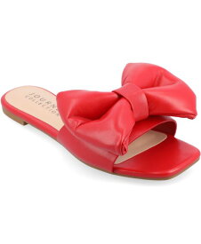 【送料無料】 ジュルネ コレクション レディース サンダル シューズ Women's Fayre Oversized Bow Slip On Flat Sandals Red Faux Leather- Polyurethane