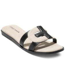 【送料無料】 コールハーン レディース サンダル シューズ Women's Chrisee Flat Sandals Black Leather Natural Canvas