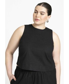 【送料無料】 エロクイ レディース シャツ トップス Plus Size Linen-Blend Boxy Scoop Neck Crop Tank - 32 Black Black