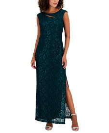 【送料無料】 コネクテッド レディース ワンピース トップス Women's Lace Cutout Cap-Sleeve Gown Hunter