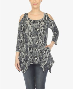 �z���C�g�}�[�N ���f�B�[�X �g�b�v�X �V���c �v�����g White Mark Women's Snake Print Cold Shoulder Tunic Gray �O���[