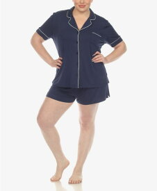 【送料無料】 ホワイトマーク レディース ナイトウェア アンダーウェア Plus Size 2 Pc. Short Sleeve Pajama Set Navy