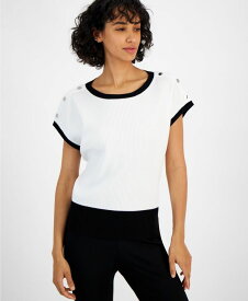 【送料無料】 ティー・タハリ レディース ニット・セーター アウター Women's Contrast-Trim Button-Shoulder Sweater White Star
