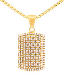 【送料無料】 シモン アイ スミス レディース ネックレス・チョーカー・ペンダントトップ アクセサリー Men's Cubic Zirconia Dog Tag 24" Pendant Necklace in Gold-Tone Ion-Plated Stainless Steel Gold-Tone