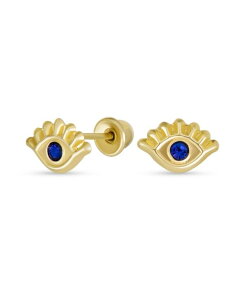 yz uO fB[X sAXECO ANZT[ Unisex Genuine Tiny Yellow 14K Gold Spiritual Blue CZ Eyelash Protection Amulet Evil Eye Stud Earrings Ear Lobe Cartilage For Women Teen Gold