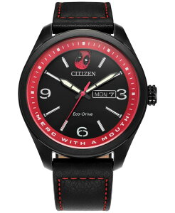 yz V`Y Y rv ANZT[ Eco-Drive Men's Marvel Deadpool Returns Black Leather Strap Watch 43mm No Color