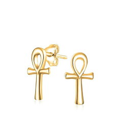 【送料無料】 ブリング メンズ ピアス・イヤリング アクセサリー Minimalist Petite Delicate Religious Symbol of Life Egyptian Ankh Cross Stud Earrings For Women For Men 14k Gold 2.5 Microns Vermeil Sterling Silver Gold
