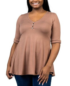 24 �Z�u���R���t�H�[�g ���f�B�[�X �g�b�v�X �V���c �v���X�T�C�Y 24seven Comfort Apparel Plus Size Elbow Sleeve Henley Tunic Top Mocha ���J