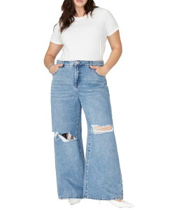�G���N�C ���f�B�[�X �{�g���X �f�j���p���c �v���X�T�C�Y ELOQUII Plus Size The Yvette Rigid Wide Jean Medium wash distress