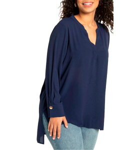 �G���N�C ���f�B�[�X �g�b�v�X �V���c �v���X�T�C�Y ELOQUII Plus Size Mandarin Collar Tunic Evening blue �u���[