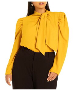 �G���N�C ���f�B�[�X �g�b�v�X �V���c �h���[�v �v���X�T�C�Y �u���E�X ELOQUII Plus Size Drape Front Blouse Marigold