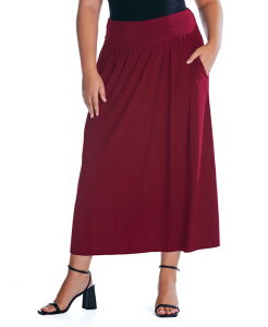 24 �Z�u���R���t�H�[�g ���f�B�[�X �{�g���X �X�J�[�g �v���X�T�C�Y �}�L�V 24seven Comfort Apparel Plus Size Foldover Maxi Skirt With Pockets Wine ���C��