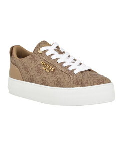 QX fB[X V[Y Xj[J[ vbgtH[ [X GUESS Women's Genza Platform Lace Up Round Toe Sneakers Light Natural Logo