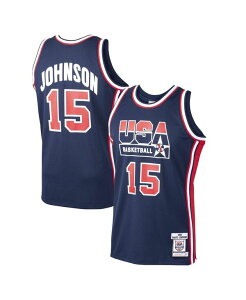 �~�b�`�F��&�l�X �����Y �g�b�v�X �V���c �W���[�W�[ Mitchell & Ness Men's Magic Johnson Navy USA Basketball Home 1992 Dream Team Authentic Jersey Navy �l�C�r�[