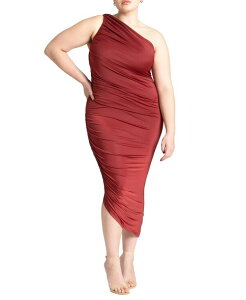 �G���N�C ���f�B�[�X �g�b�v�X �����s�[�X �v���X�T�C�Y �M���U�[ ELOQUII Plus Size Ruched One Shoulder Dress Blaze red ���b�h