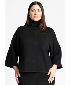 �G���N�C ���f�B�[�X �g�b�v�X �V���c �^�[�g���l�b�N ELOQUII Women's Boxy Three Quarter Sleeve Turtleneck Black onyx �u���b�N