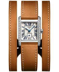 �����W�� ���f�B�[�X �A�N�Z�T���[ �r���v �~�j ���U�[ Longines Women's Swiss Mini Dolcevita Diamond (3/8 ct. t.w.) Brown Three-Row Leather Strap Watch 29mm No Color �u���E��
