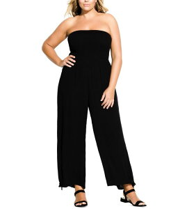 VeB[VbN fB[X gbvX WvX[c ChbO vXTCY V[O CITY CHIC Plus Size Smocked Wide Leg Jumpsuit Black ubN