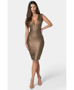 �x�x ���f�B�[�X �g�b�v�X �����s�[�X �g�[�� Bebe Women's Plunge Metallic Dress Mocha ���J