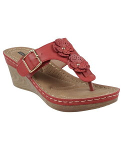 �W�[�V�[�V���[�Y ���f�B�[�X �V���[�Y �T���_�� GC Shoes Women's Narbonne Flower Wedge Sandals Coral �R�[����