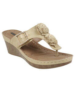 �W�[�V�[�V���[�Y ���f�B�[�X �V���[�Y �T���_�� GC Shoes Women's Narbonne Flower Wedge Sandals Gold �S�[���h
