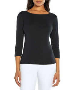 �X���[�h�b�c ���f�B�[�X �g�b�v�X �V���c T�V���c Three Dots Women's Boat-Neck 3/4-Sleeve T-Shirt Black �u���b�N
