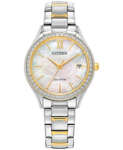 V`Y fB[X ANZT[ rv Mother Of Pearl Citizen Eco-Drive Women's Crystal Two-Tone Stainless Steel Bracelet Watch 34mm