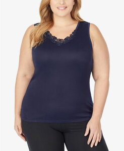 �N�h���h�b�Y ���f�B�[�X �g�b�v�X �V���c �v���X�T�C�Y ���[�X Cuddl Duds Plus Size SofTech Venice Lace Detail Cami Ink