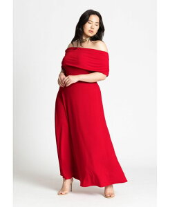 �G���N�C ���f�B�[�X �g�b�v�X �����s�[�X �}�L�V�����s�[�X �v���X�T�C�Y �}�L�V ELOQUII Plus Size Off The Shoulder Maxi Dress Equestrian red ���b�h