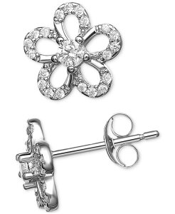 yz W[j xj[j fB[X sAXECO ANZT[ Cubic Zirconia Open Flower Stud Earrings in Sterling Silver Sterling Silver