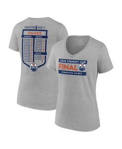 �y���������z �t�@�i�e�B�N�X ���f�B�[�X T�V���c �g�b�v�X Women's Heather Gray Edmonton Oilers 2024 Stanley Cup Final Plus Size V-Neck Roster T-Shirt Heather Gray