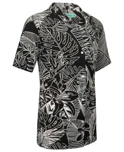 �~�I�}���I �����Y �g�b�v�X �V���c �_�E�� Mio Marino Mens Casual Button-Down Hawaiian Shirt - Short Sleeve Monochrome versailles