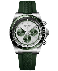 �����W�� �����Y �A�N�Z�T���[ �r���v Longines Men's Swiss Automatic Chronograph Conquest Green Rubber Strap Watch 42mm No Color �O���[��