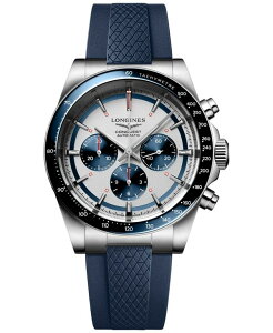 �����W�� �����Y �A�N�Z�T���[ �r���v Longines Men's Swiss Automatic Chronograph Conquest Blue Rubber Strap Watch 42mm No Color �u���[