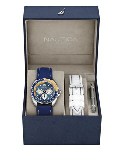 �i�E�e�B�J �����Y �A�N�Z�T���[ �r���v Nautica Men's N09915G Sport Ring Multifunction Navy Resin Strap Watch Box Set with White Resin Strap Navy/Yellow/White �z���C�g