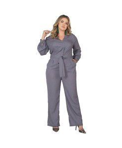 yz X^_[Y Ah vNeBX fB[X Vc gbvX Plus Size Long Sleeve Cropped Jumpsuit Light grey