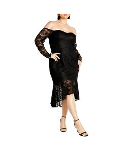 �V�e�B�[�V�b�N ���f�B�[�X �g�b�v�X �����s�[�X �v���X�T�C�Y ���[�X CITY CHIC Plus Size Lace Athena Dress Black �u���b�N