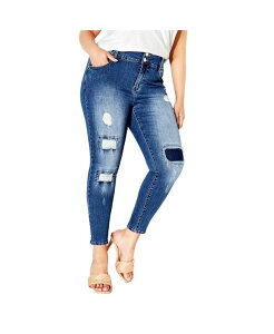 �V�e�B�[�V�b�N ���f�B�[�X �{�g���X �f�j���p���c �v���X�T�C�Y CITY CHIC Plus Size Patched Apple Skinny Jean Denim mid �f�j��