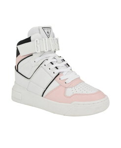 QX fB[X V[Y Xj[J[ [X S GUESS Women's Corten Casual High Top Logo Lace Up Sneakers White/Pink Multi zCg
