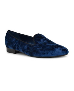 �i�C���E�F�X�g ���f�B�[�X �V���[�Y �X���b�|���E���[�t�@�[ ���[�t�@�[ Nine West Women's Renold Round Toe Flat Slip On Loafers Blue Velvet �u���[