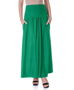 24 �Z�u���R���t�H�[�g ���f�B�[�X �{�g���X �X�J�[�g �}�L�V 24seven Comfort Apparel Women's Foldover with Pockets Maxi Skirt Green �O���[��
