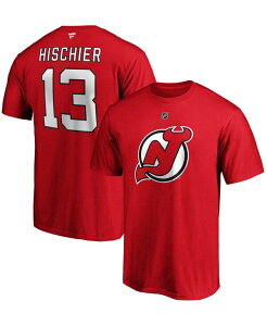yz t@ieBNX Y TVc gbvX Men's Nico Hischier Red New Jersey Devils Team Authentic Stack Name and Number T-shirt Red